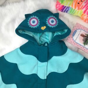 18M Teal Hooded Owl Layered Lined Coat Toddler Blue Sea Green Aqua Animal Jacket